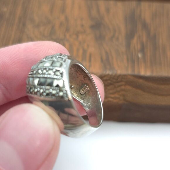 Size 8 Sterling Silver Marcasite Stones Band Ring A202 - Picture 5 of 8